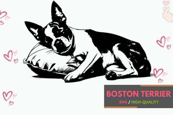 Sleeping Boston Terrier Dog SVG Clipart