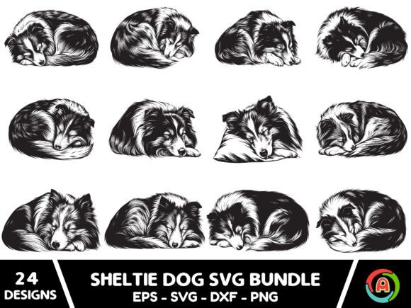 Sleeping Sheltie Dog Svg Bundle